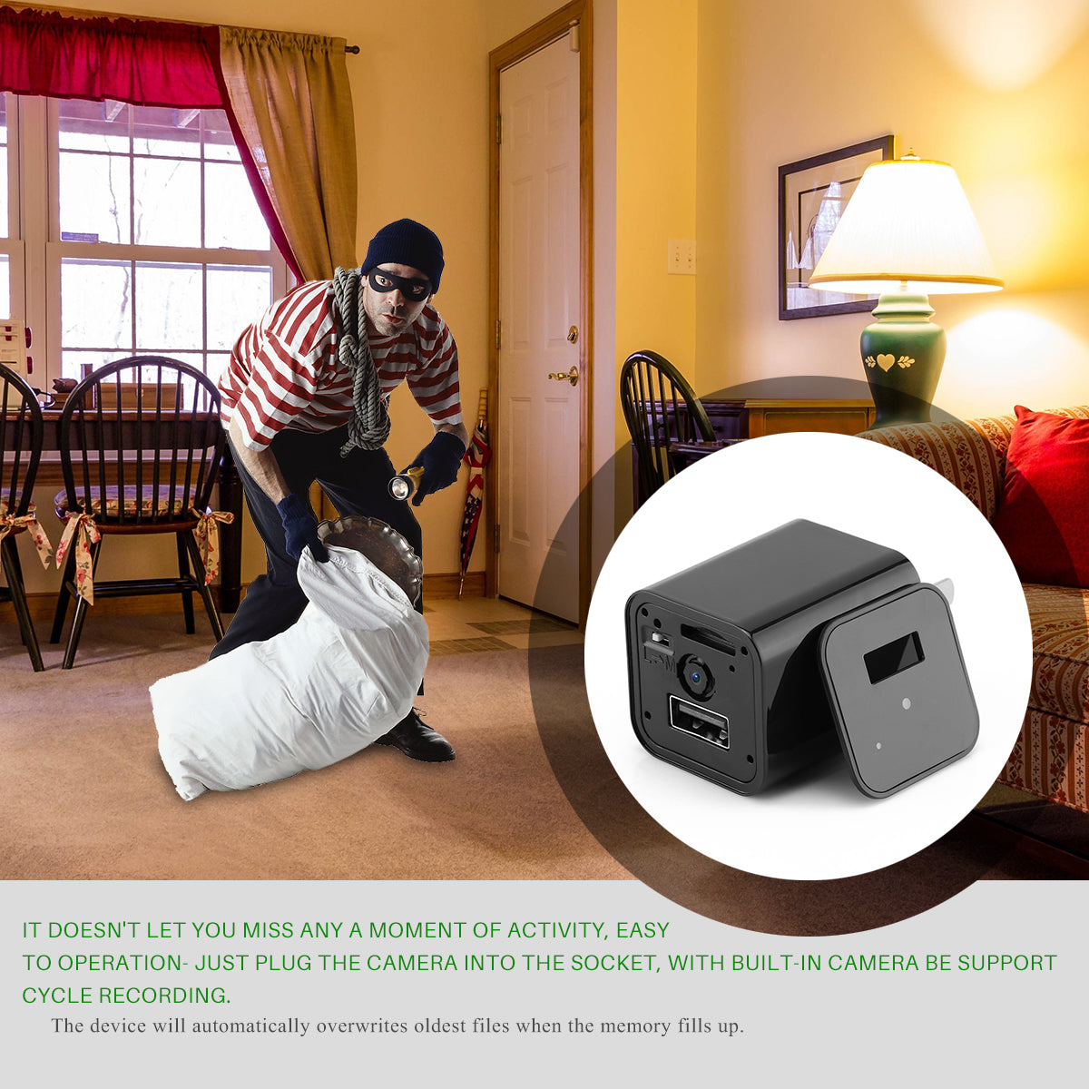 HD 1080P Hidden Camera USB Charger Home Security JOMEROC